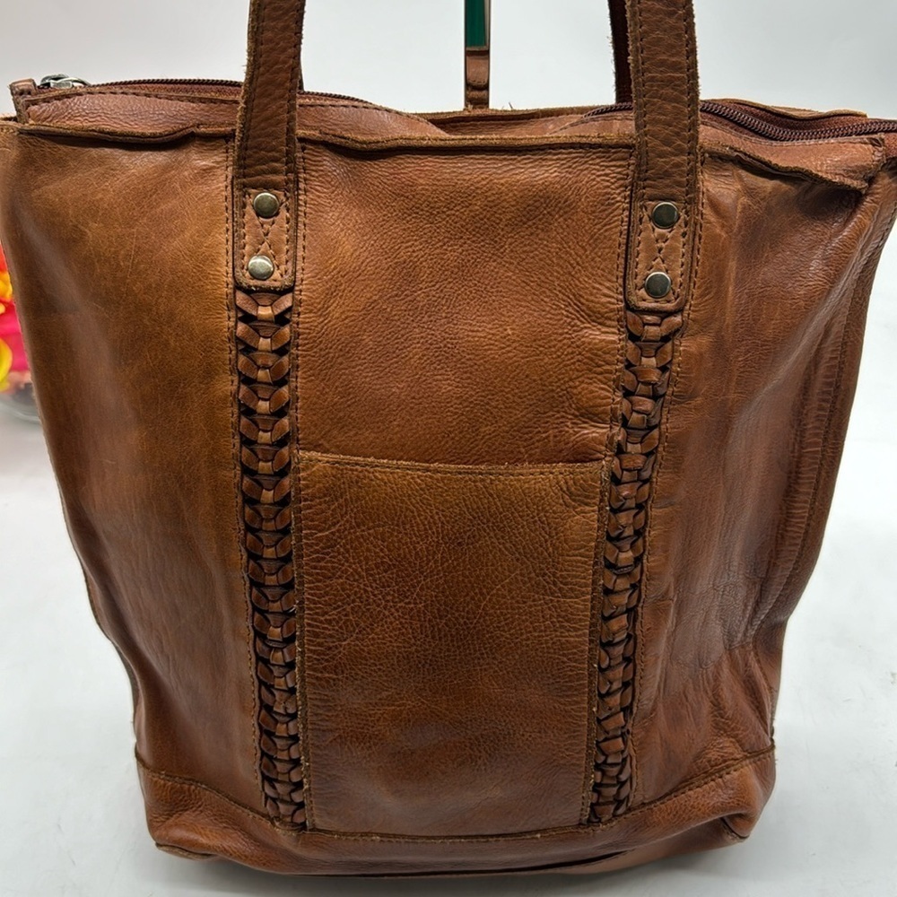 Vilenca Holland Anthropologie Carmel  Leather Braided Tote Bag Bohemian Vibe